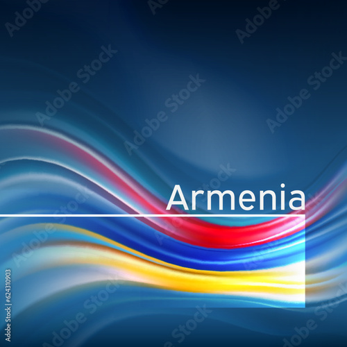 Armenia flag background. Abstract armenian flag in the blue sky. National holiday card design. State banner, armenia poster, patriotic cover, flyer. Business brochure design. Vector illustration