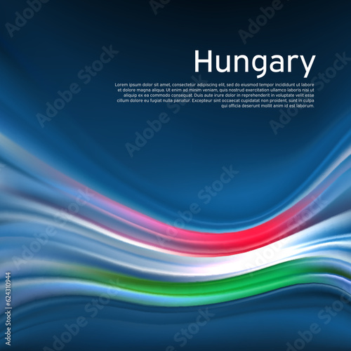 Hungary flag background. Abstract hungarian flag in the blue sky. National holiday card design. Business brochure design. State banner, hungary poster, patriotic cover, flyer. Vector illustration