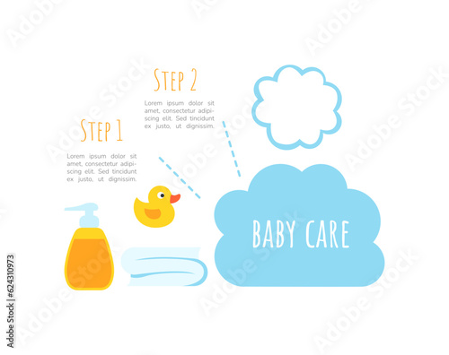 Bathing newborn steps infographic chart design element set. Abstract vector symbols for infochart with blank copy spaces. Kit with shapes for instructional graphics. Visual data presentation