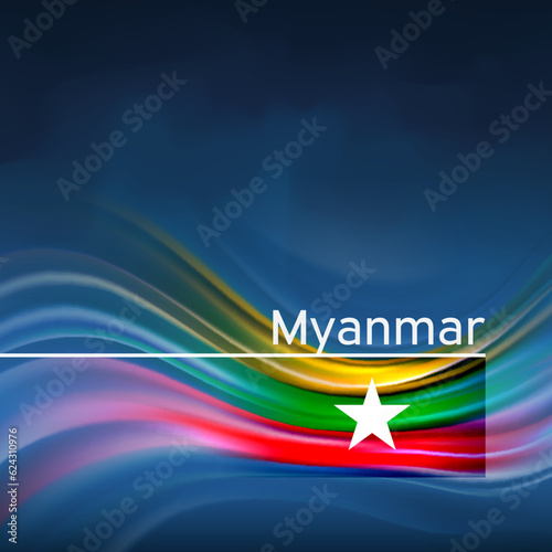 Myanmar flag background. Abstract myanmar flag in the blue sky. National holiday card design. Business brochure design. State banner, poster, patriotic cover, flyer. Vector illustration