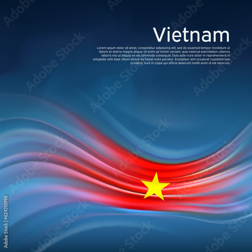 Vietnam flag background. Abstract vietnamese flag in the blue sky. National holiday card design. State banner, vietnam poster, patriotic cover, flyer. Business brochure design. Vector illustration