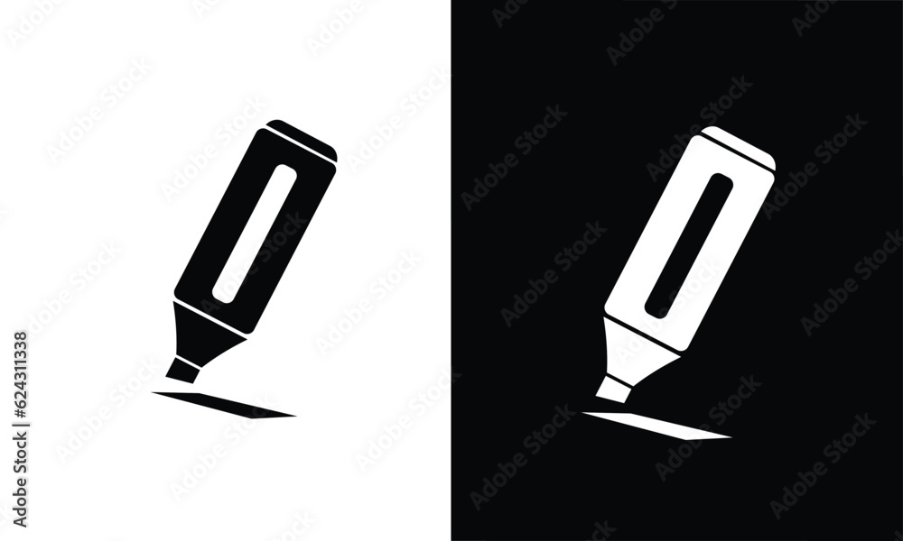 High lighter icon vector set in silhouette style. Highlight pen icon. School supplies icon vector. Back to school concept. Learning and education icon. Flat vector in black and white.