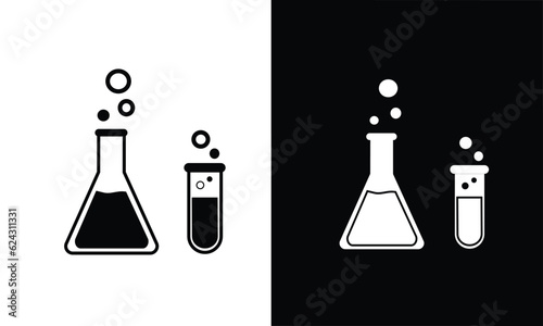 Erlenmeyer flask icon vector set in silhouette style. School supplies icon vector. Back to school concept. Learning and education icon. Flat vector in black and white.
