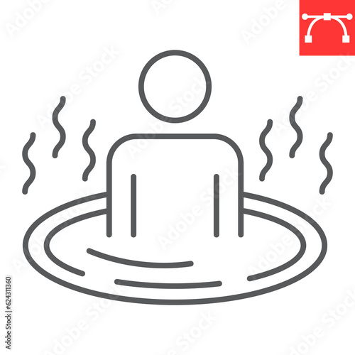 Hot bath line icon, SPA and relax, relaxation in the bathtub vector icon, vector graphics, editable stroke outline sign, eps 10.