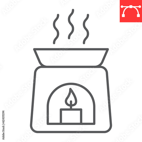 Oil burner line icon, SPA and relax, essential oil vector icon, vector graphics, editable stroke outline sign, eps 10.