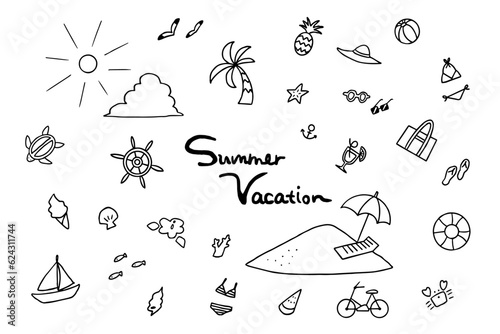 真夏のビーチセット　線画