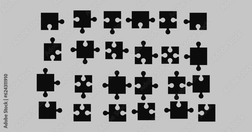 Set of black puzzle pieces isolated on white background. Vector illustration eps 10
