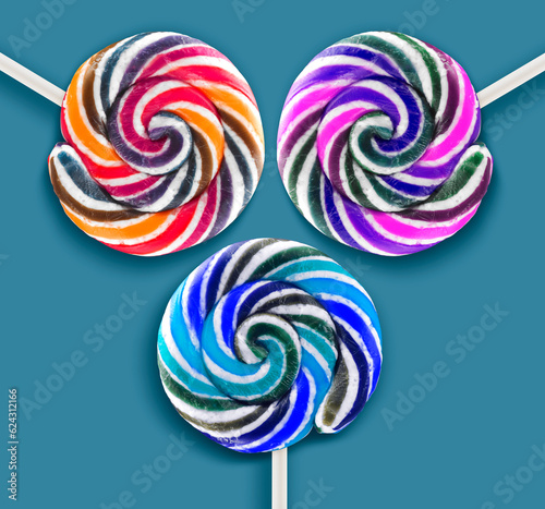 colorful lollipops on blue background