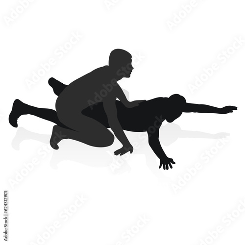 Image of a silhouette of a wrestler athlete in a fighting pose. Greco Roman wrestling, combating, duel, fight, martial art, sportsmanship
