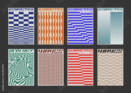 Set Of Cool Abstract Geometric Posters. Collection Of Bauhaus Shape Elements. Brutalist Covers. Retro Vintage Background.