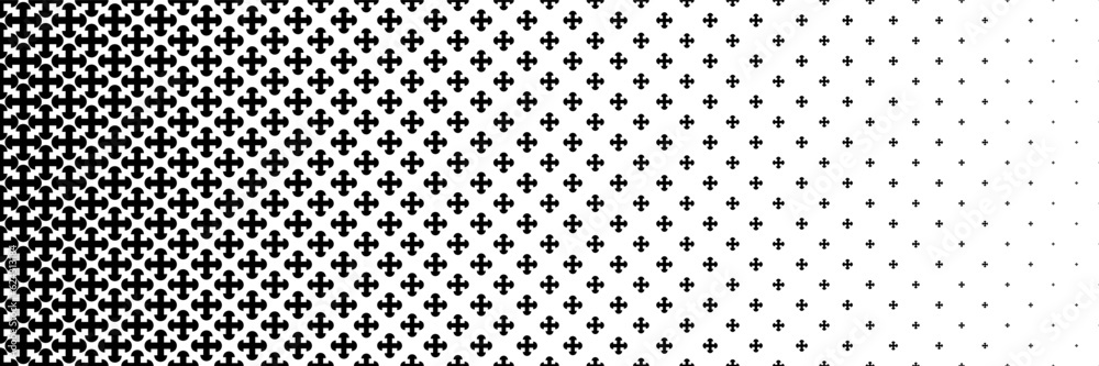horizontal black halftone of cross and semicircle design for pattern and background. horizontal black halftone of cross and semicircle design for pattern and background.