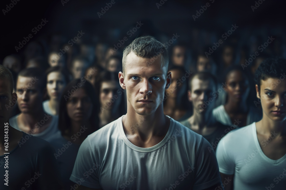 Fototapeta premium AI generated image of crowd people challenge