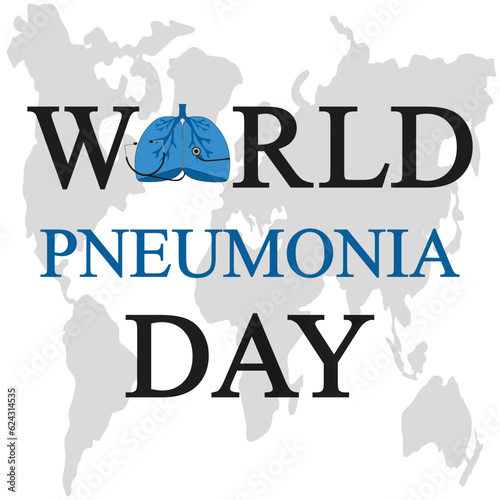 World Pneumonia Day banner in Trendy minimal style with inscription. Human Lungs with Map of Earth and stethoscope. Contemporary Medicine poster with Lungs. Vector illustration.