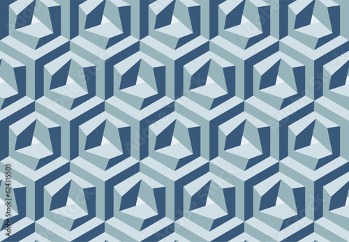 Seamless vector 3D pattern with optical illusions. Cubes. Op Art. Modern template for wrapping, cards, fabric, design interior, packing. Pastel colors geometric design. Background. Wallpapers. 3D Tile
