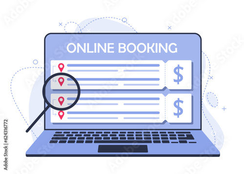 Online booking. The concept of buying tickets on the website using a laptop