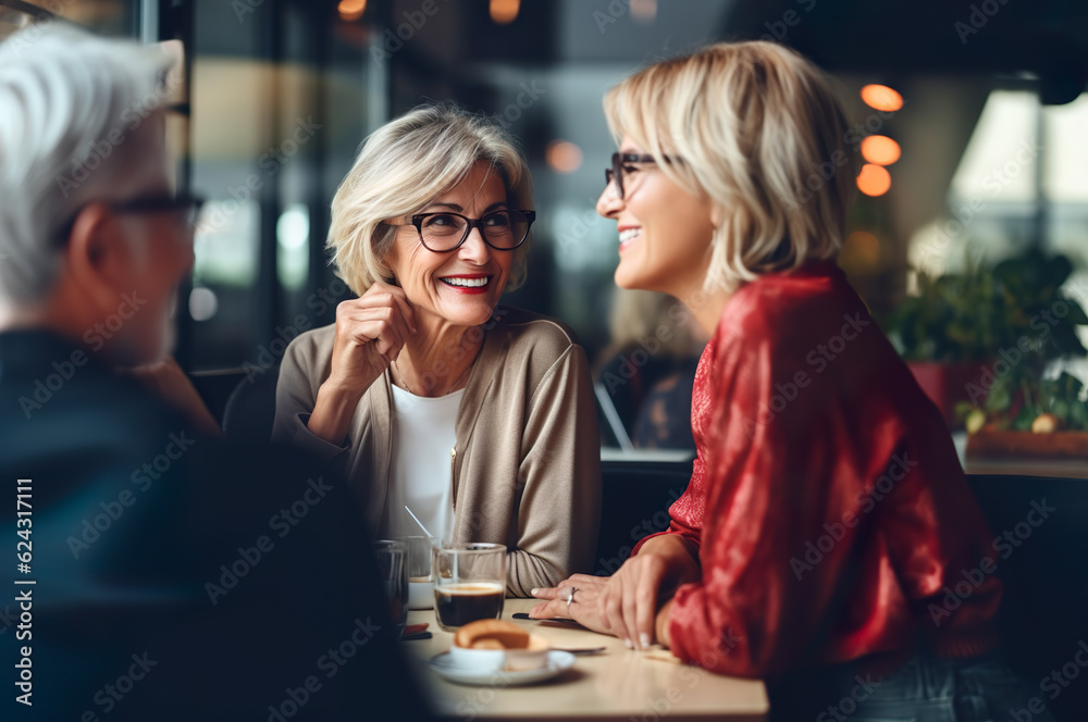 AI generated image of senior mother and daughter on coffee