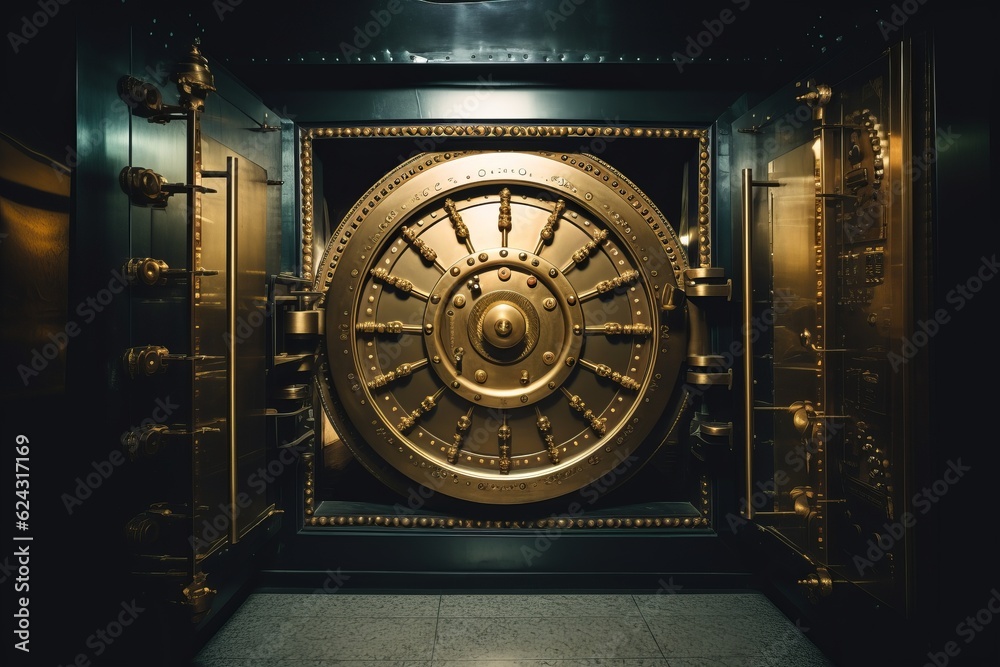 Exploring the Wealth of a Bank Vault: Unveiling the Golden Walls, Stacks of Gold Bars, and Currency Reserves, Generative AI. Exploring the Wealth of a Bank Vault: Unveiling the Golden Walls, Stacks of Gold Bars, and Currency Reserves, Generative AI.