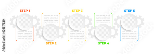 Technology infographic chart design template. Abstract infochart with editable contour. Instructional graphics with 5 step sequence. Visual data presentation. Montserrat Bold, Regular fonts used