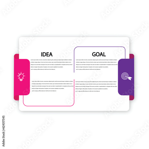 Round pie chart split into 2 equal parts. Concept of model with two features of business project to compare. Simple flat infographic vector illustration for information analysis, presentation, report.