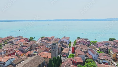 Spectacular fortification of Scaliger castle Italy aerial 