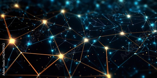 A background featuring a futuristic grid pattern, with intersecting lines, nodes. Digital illustration. Generative AI