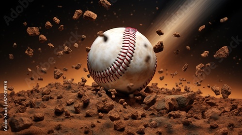 Generative AI  baseball ball in dry sand explosion  on the Pitchers Mound