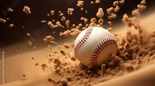 Generative AI, baseball ball in dry sand explosion, on the Pitchers Mound