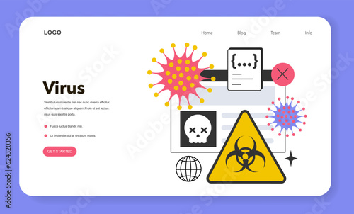 Virus web banner or landing page. Malicious software, computer