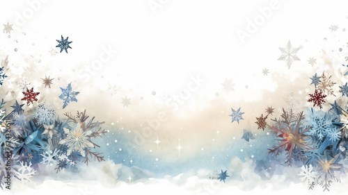 Snowflakes and Stars Border, Blurry background, template, Bokeh, Copy Space, Generative AI