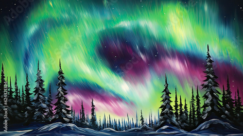 Aurora Borealis Showcase, the captivating beauty of the Northern Lights, painting the sky with a stunning array of colors and dancing lights. AI generative