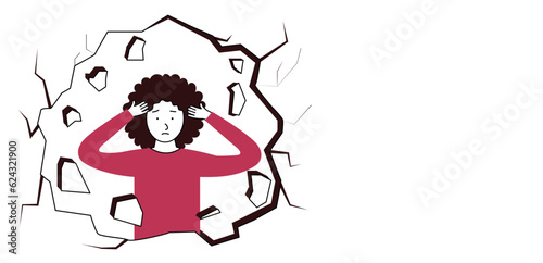 Depressed woman clutching her head. Mental disorder, sadness and depression concept. Physical and emotional violence against women.