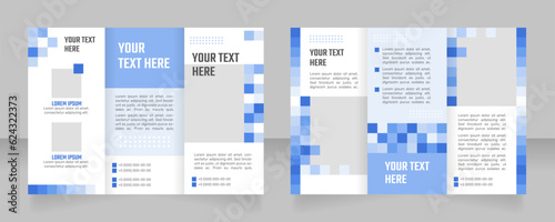 Websites creation and programming trifold brochure template design. Zig-zag folded leaflet set with copy space for text. Editable 3 panel flyers. Teko Medium, Rubik Regular fonts used