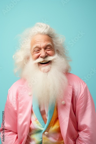 A jovial elderly man with a distinguished white moustache and wrinkles of joy radiating from his face stands proudly in his traditional clothing, inviting us to share in his timeless wisdom and endle