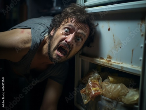 Close-up photo captures the unpleasantness of rotting food in a neglected refrigerator