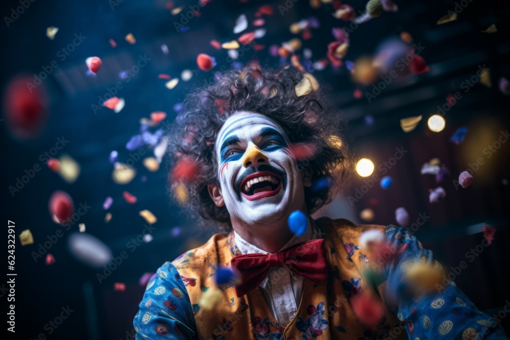 Unexpected Surprise: Clown's Reaction to Confetti Explosion Unexpected Surprise: Clown's Reaction to Confetti Explosion