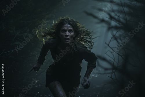 Fear in the Night: Woman Running from Unseen Danger