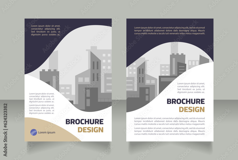 Downtown construction project blank brochure design. Construction. Template set with copy space for text. Premade corporate reports collection. Editable 2 paper pages. Myriad Pro, Cairo fonts used