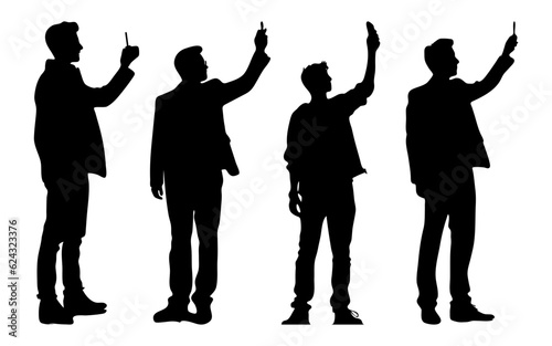 silhouette man taking pictures using cellphone