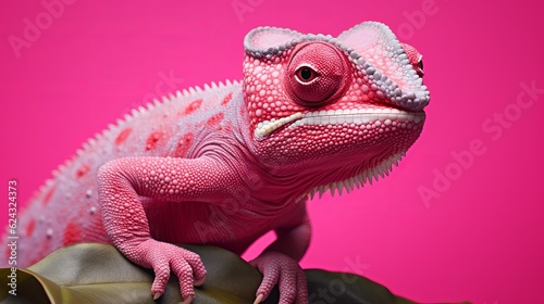 Chameleon on pink background Generative AI