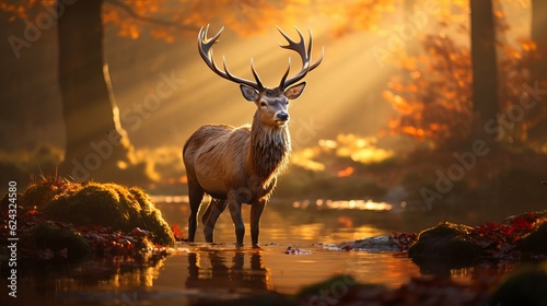 Red Deer in morning Sun Generative AI