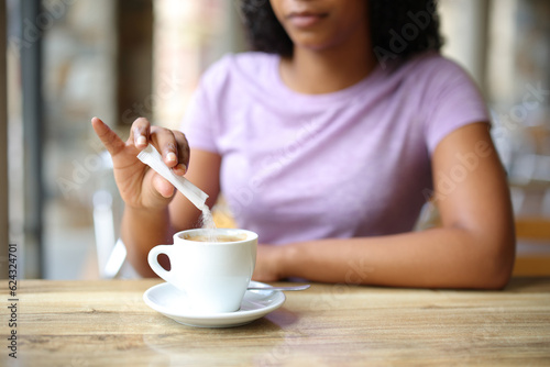 Obraz na plátne Black woman throwing sugar in a coffee cup