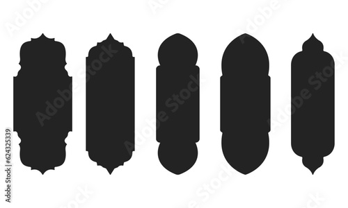 Islamic window shape. Arabic door frame. Islamic architecture elements on white background.