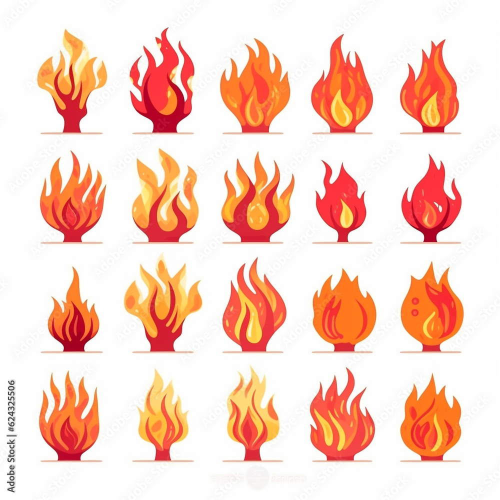 set of fire flames elements, vector graphic on white background, AI generated. set of fire flames elements, vector graphic on white background, AI generated.