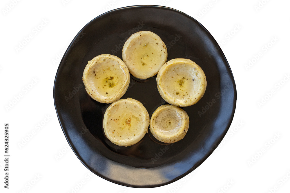 Artichokes with olive oil. Baby artichokes isolated on white background. Mediterranean cuisine. Top view Artichokes with olive oil. Baby artichokes isolated on white background. Mediterranean cuisine. Top view
