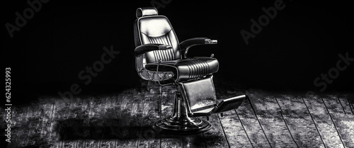 Barber shop chair. Barbershop armchair, modern hairdresser and hair salon, barber shop for men. Black and white