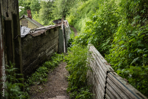 Rural scene - fences and an old house. Selective focus.