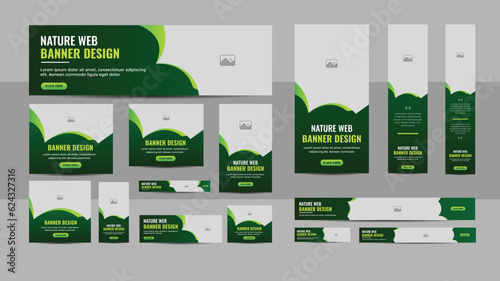 Nature web banner design web template Set, Horizontal header web banner. Modern Gradient green cover header background for website design, Social Media Cover ads banner, flyer, invitation card