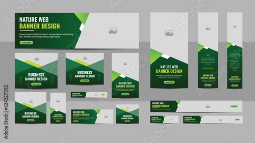 Nature web banner design web template Set, Horizontal header web banner. Modern green cover header background for website design, Social Media Cover ads banner, flyer, invitation card