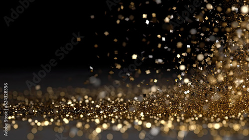 Sprinkle gold Platinum and silver dust on a black background in the dark,Sparkling Platinum and silver glitter powder on black background,christmas background,Sprinkle dust golden light Christmas an