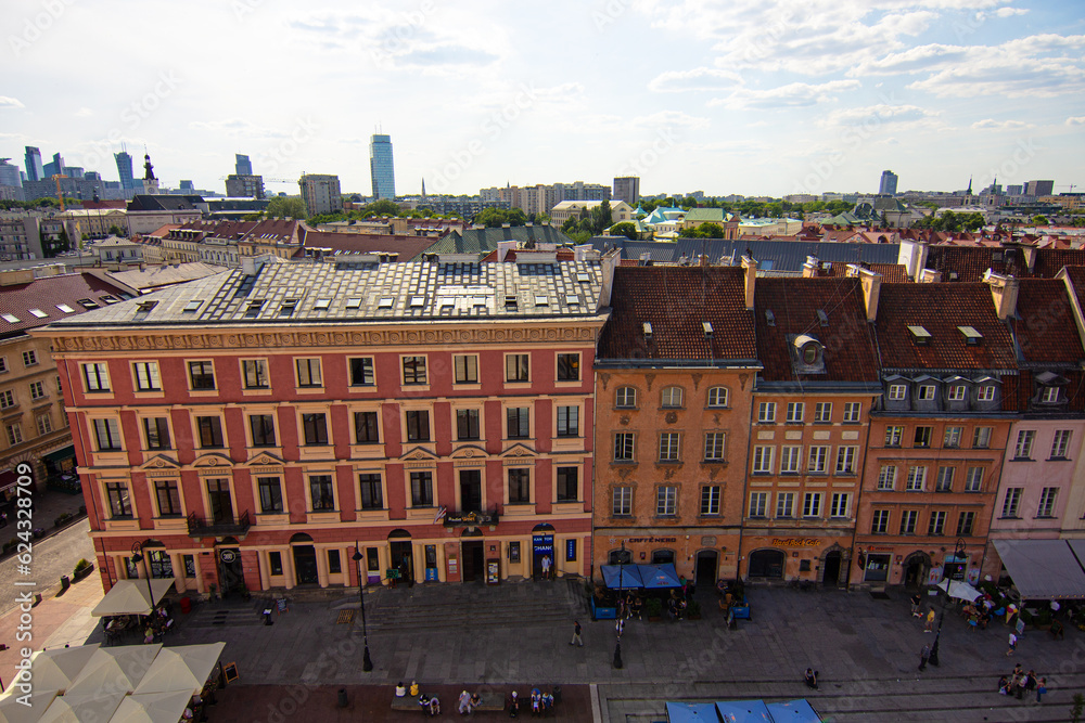 Aerial view of historical buildings in the Old Town (Stare Miasto) of Warsaw, Poland